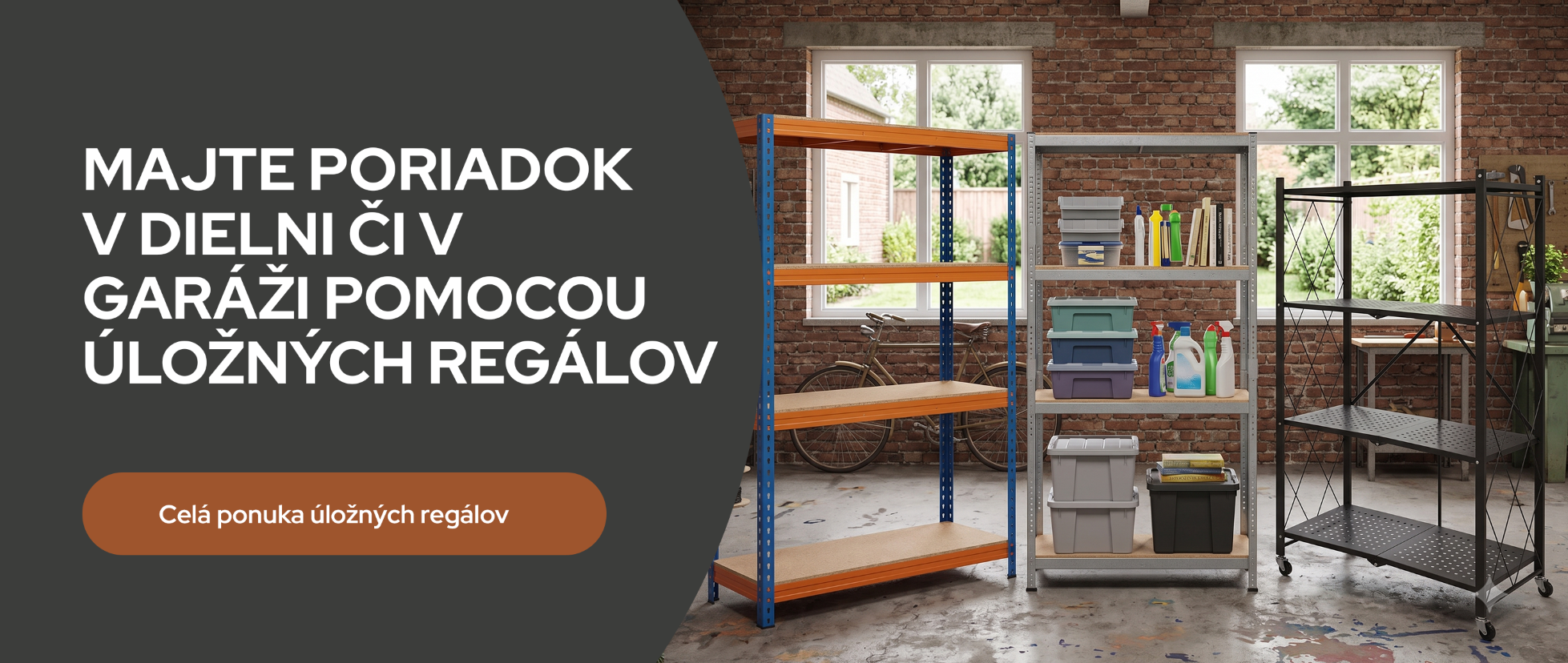 Kovové dielenské regále Farmár&Majster – pevné regály do dielne, skladu, garáže a pivnice.