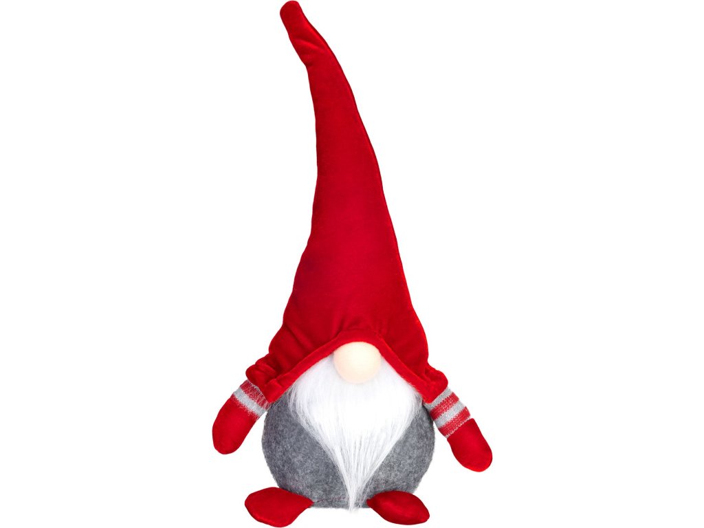Postavička MagicHome Vianoce, Škriatok s krátkymi nohami, látkový, červeno-sivý, 15x9x33 cm