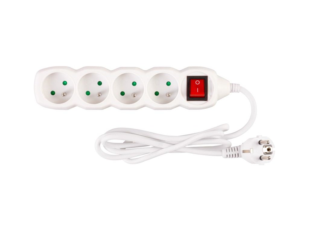 Kábel DG-F804BK L-1.5 m, predlžovací, biely, 4x zásuvka + vypínač, new edition