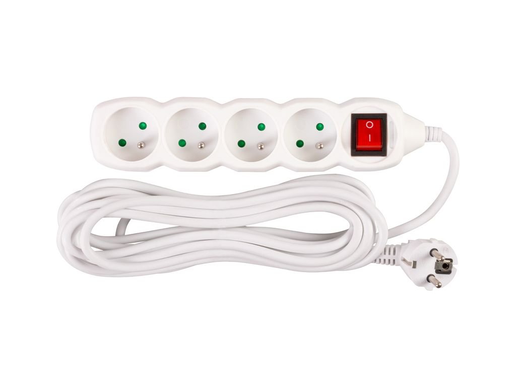 Kábel DG-F804BK L-5 m, predlžovací, biely, 4x zásuvka + vypínač, new edition