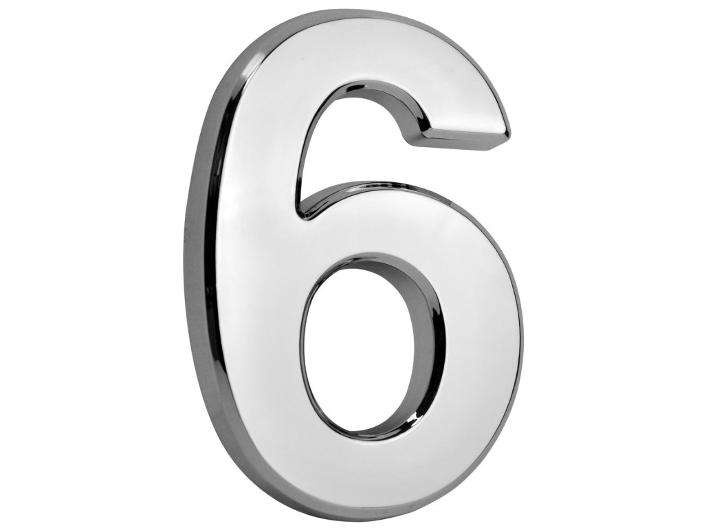Číslo MagicHome "6" domové, s lepiacou páskou, strieborné, popisné, 70x100 mm, ABS