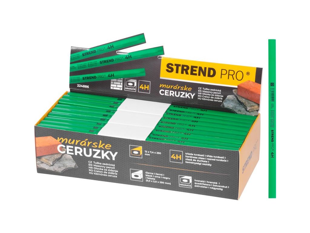Ceruzka Strend Pro, murárska, 250 mm, čierna tuha, hranatá, na kameň, Sellbox 72 ks