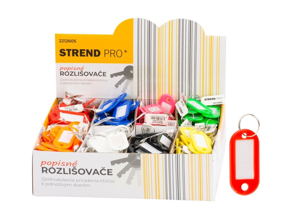 Rozlišovač Strend Pro, popisný prívesok na kľúče, mix farieb, Sellbox 200 ks  CENA ZA 1 KS, NIE ZA BALENIE !