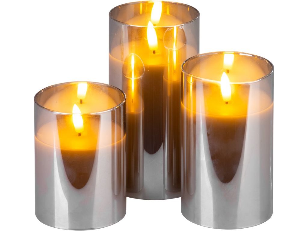 Sviečka MagicHome Vianoce, sada 3 ks, teplá biela, v skle, 3xAAA