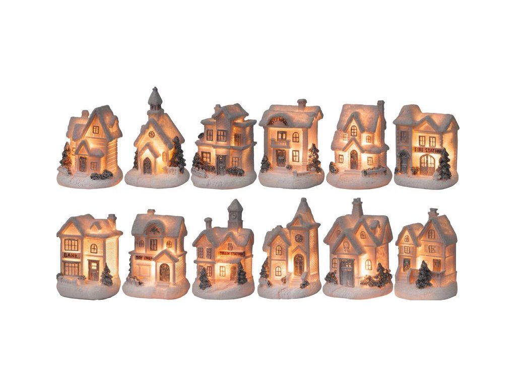 Dekorácia MagicHome Vianoce, Domček, LED, interiér, 7x6x10 cm, Sellbox 12 ks  CENA ZA 1 KS, NIE ZA BALENIE !