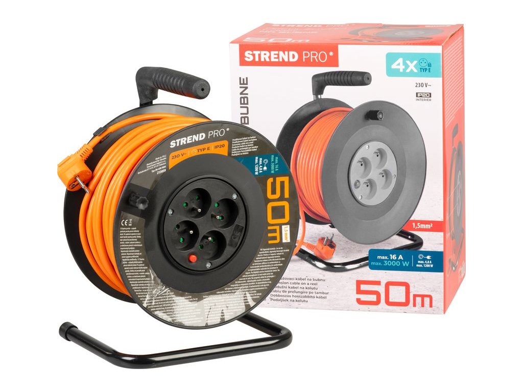 Kábel Strend Pro DG-FB04 predlžovací, L-50 m, na bubne, prierez 1,5 mm2
