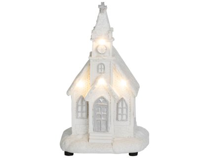 Dekorácia MagicHome Vianoce, Kostol biely, 4 LED teplá biela, 2xAAA, interiér, 10x9x17 cm, Sellbox 12 ks