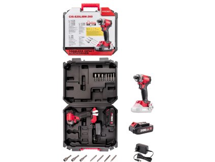 Uťahovák Worcraft CIS-S20LiBM-260 ShareSYS, 20V Li-Ion, rázový, HEX, 260Nm, bezuhlíkový, SET 1x akumulátor 2.0 Ah + 1x nabíjačka, v kufri