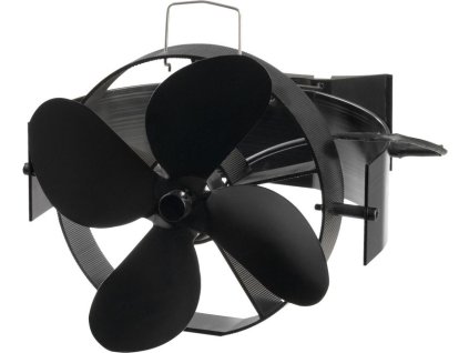 Ventilátor Strend Pro, krbový, s úchytom na dymovod a magnetom, poháňaný teplom, 4-lopatkový, čierny