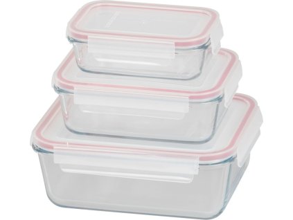 Dóza MagicHome, sada 3 ks, sklenená, sklo, obdlžníková, s vekom, 400/900/1900 ml