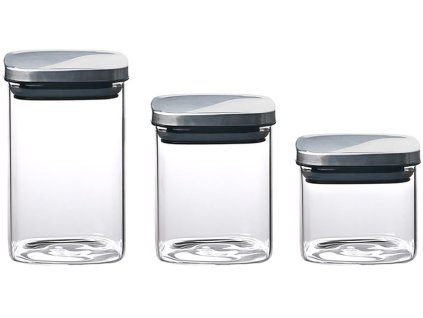 Nádoba MagicHome, sada 3 ks, 800/1100/1500 ml, sklenená, s nerezovým uzáverom