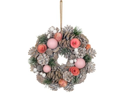 Veniec MagicHome Vianoce, závesný, ružovo-oranžový, 25 cm