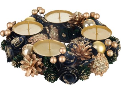 Veniec MagicHome Vianoce, adventný, zeleno-modro-zlatý, 25 cm
