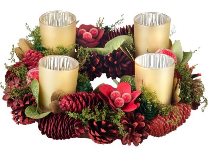 Veniec MagicHome Vianoce, adventný, červený, 30 cm