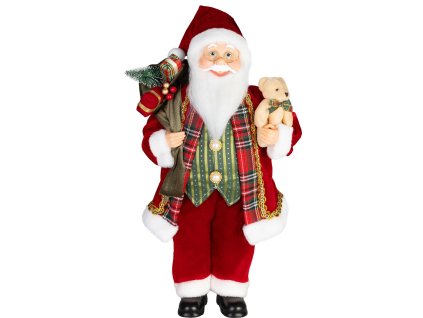 Dekorácia MagicHome Vianoce, Santa, s darčekom a medveďom, červený, 46 cm