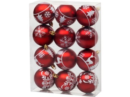 Gule MagicHome Vianoce, 12 ks, 6 cm, červené s bielym ornamentom, na vianočný stromček