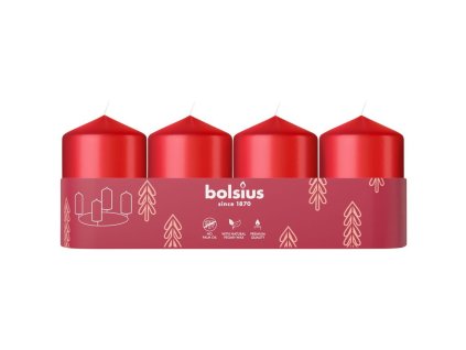Sviečky Bolsius Pillar Advent, červené, 60x40 mm, bal. 4 ks