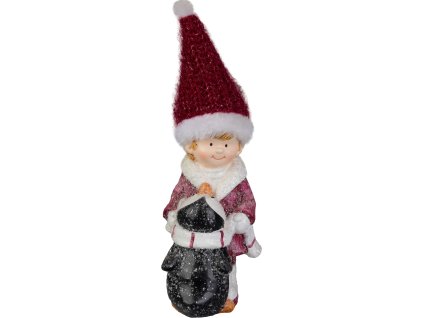 Dekorácia MagicHome Vianoce, Chlapec s tučniakom, 6.3x9.3x22.5 cm