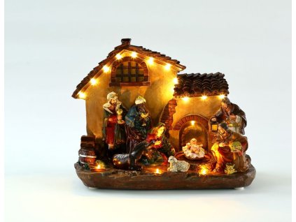 Dekorácia MagicHome Vianoce, domček, polyresin, 16xLED teplá biela, 29x14x24 cm, 3xAA