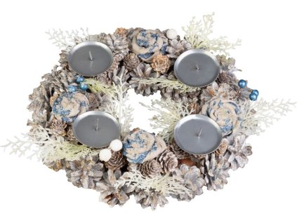 Veniec MagicHome Vianoce, adventný, modro-biely, 30 cm