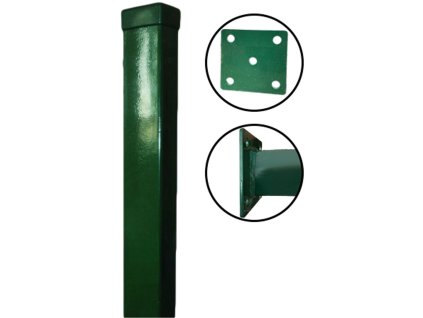 Stĺpik "STANDART COLOR" 60x40mm/1,20m ZN+PP RAL 6005 GREEN 1,5mm + navarená pätka (3,0mm/100mm/100mm)