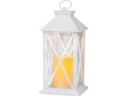 Lampáš MagicHome Vianoce, LED teplá biela, 3xAAA, plast, časovač, biely, 14x14x32.2 cm, pohyblivý plameň