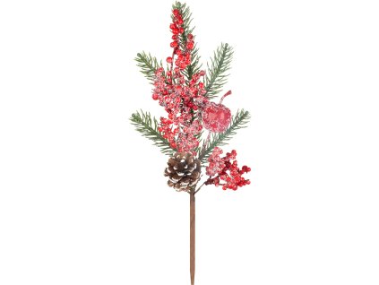 Vetvička MagicHome Vianoce, s bobuľkami, červená, 33 cm