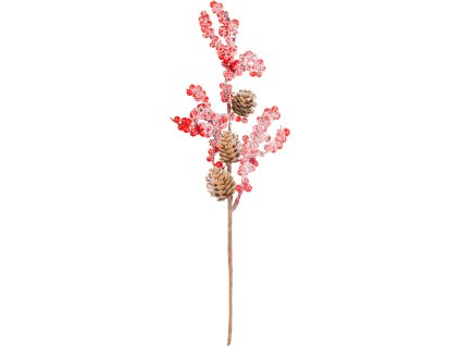 Vetvička MagicHome Vianoce, bobuľky so šiškami, červená, 34 cm