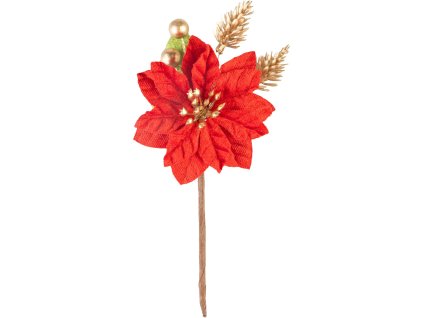Vetvička MagicHome Vianoce, s kvetom poinsettia, červená, 16 cm