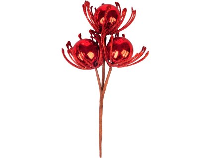 Vetvička MagicHome Vianoce, s guľami, červená, 22 cm