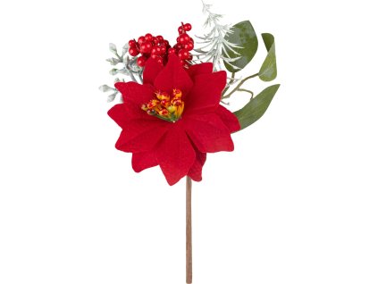 Vetvička MagicHome Vianoce, s kvetom poinsettia, červená, 19 cm