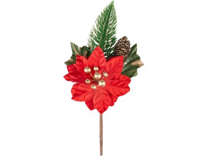 Vetvička MagicHome Vianoce, s kvetom poinsettia, červená, 18 cm