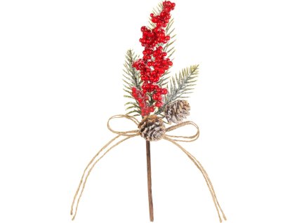 Vetvička MagicHome Vianoce, s bobuľkami, červená, 23 cm