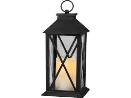Lampáš MagicHome Vianoce, LED teplá biela, 3xAAA, plast, časovač, čierny, 14x14x32.2 cm, pohyblivý plameň