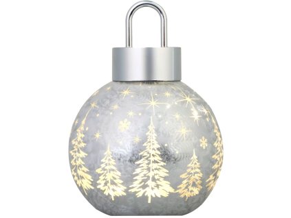 Guľa MagicHome Vianoce, sklo, strieborná, 10xLED teplá biela, 12x12x18 cm, 2xAA