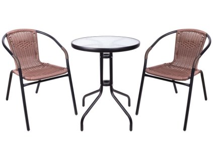 Set balkónový ALESIA, hnedý, stôl 70x60 cm, 2x stolička 52x55x73 cm, oceľ