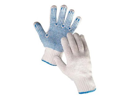 Rukavice PLOVER 09/L, pletené, polyester, PVC terčíky, s blistrom