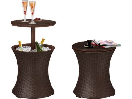 Bar Keter® COOL BAR RATTAN, hnedý, multifunkčný, záhradný stôl, okrúhly, 490x490x570/820 mm