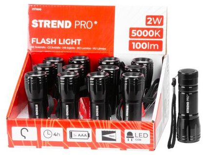 Svietidlo Strend Pro Flashlight FL004, COB 100 lm, AluBody, 3xAAA, Sellbox 12 ks