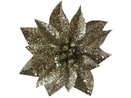 Kvet MagicHome Vianoce GlitterPoinsettia, so štipcom, šampaň, veľkosť kvetu: 9 cm, dĺžka kvetu: 8 cm, 6 ks