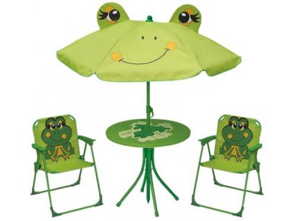 Set záhradný LEQ MELISENDA Rana, žaba, slnečník 105 cm, stôl 50 cm, 2 stoličky