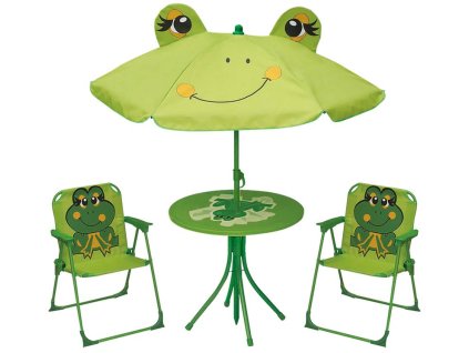 Set záhradný LEQ MELISENDA Rana, žaba, slnečník 105 cm, stôl 50 cm, 2 stoličky