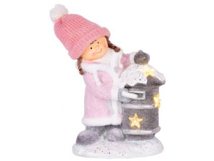 Dekorácia MagicHome Vianoce, Dievčatko so schránkou, 1 LED, 3xAA, keramika, 31x23x43 cm