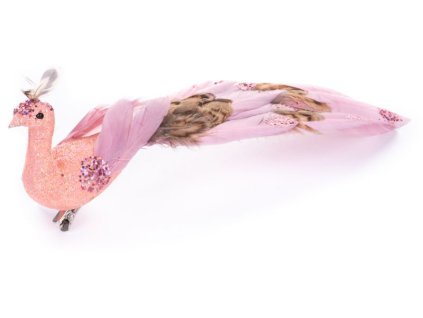 Vták MagicHome Vianoce, ružový páv so štipcom, 23cm