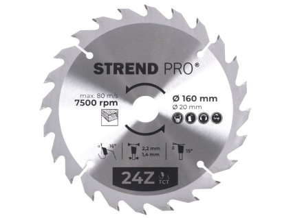 Kotúč Strend Pro TCT 160x2.2x20/16 mm 24T, na drevo, pílový, SK plátky