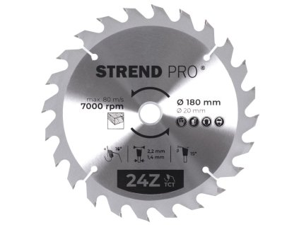 Kotúč Strend Pro TCT 180x2.2x20/16 mm 24T, na drevo, pílový, SK plátky
