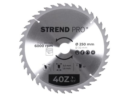 Kotúč Strend Pro TCT 250x3.0x30/20 mm 40T, na drevo, pílový, SK plátky