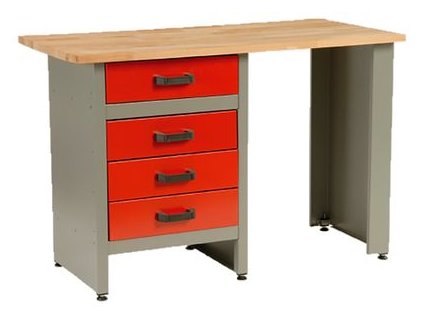Stôl 4 Z, pracovný, oceľový plech, 4x zásuvka, 1215 x 615 x 800 mm