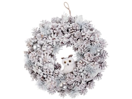 Veniec MagicHome Vianoce, prírodný, krémový, závesný, so sovičkou, 40 cm
