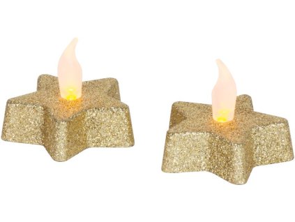Sviečka MagicHome Vianoce, LED Hviezda, zlatá, teplá biela, 5,8x4,8 cm, bal. 2ks